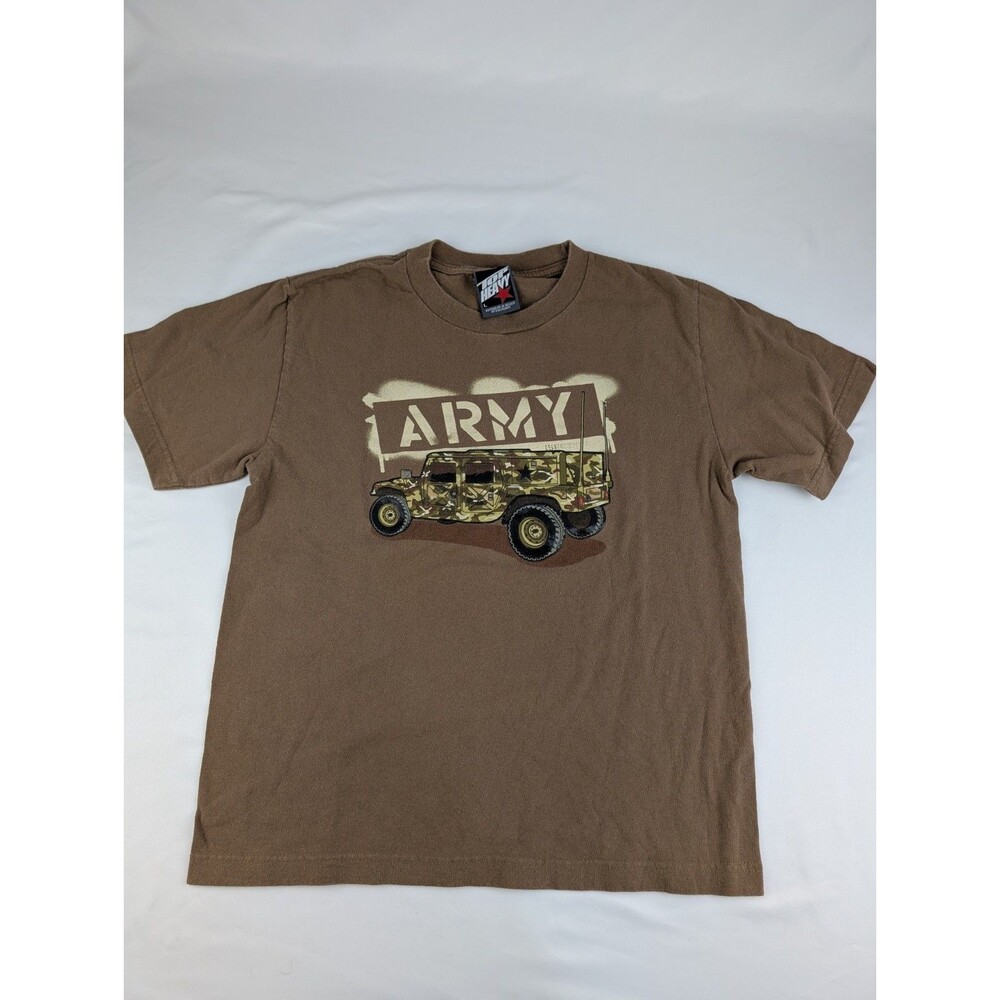 Vintage Youth L Y2K Top Heavy Army Tank Design T Shirt Large Military
